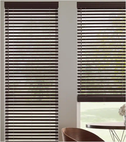Custom blinds category — Faux wood, natural wood, and vertical blinds for every room.