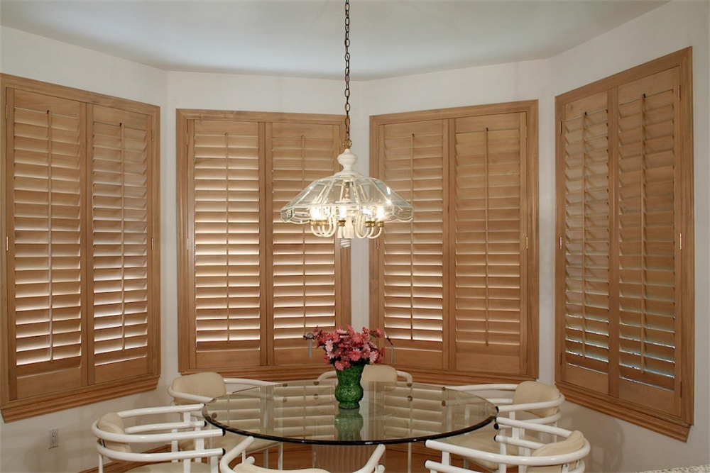 tan shutters in dining room - shutters san diego