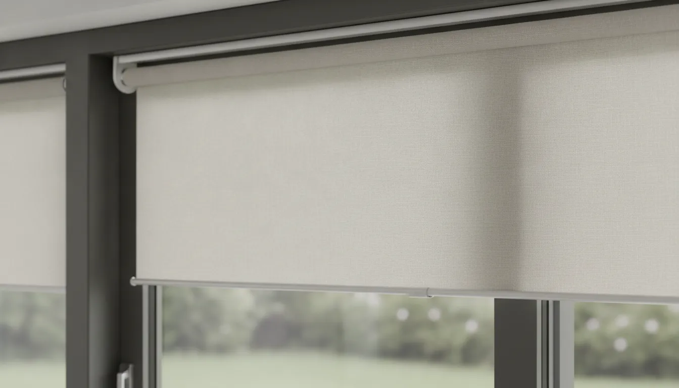 Modern roller shade fabric and lift mechanism on a sliding glass door track