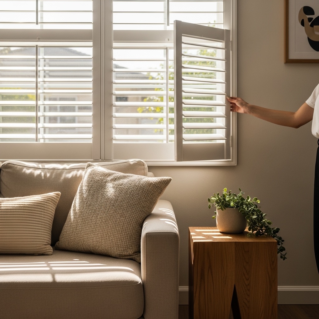 Southern California home interior with custom window treatments by Vineyard Blind and Shutter