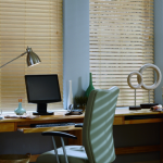 tan blinds & home office desk - blinds san diego