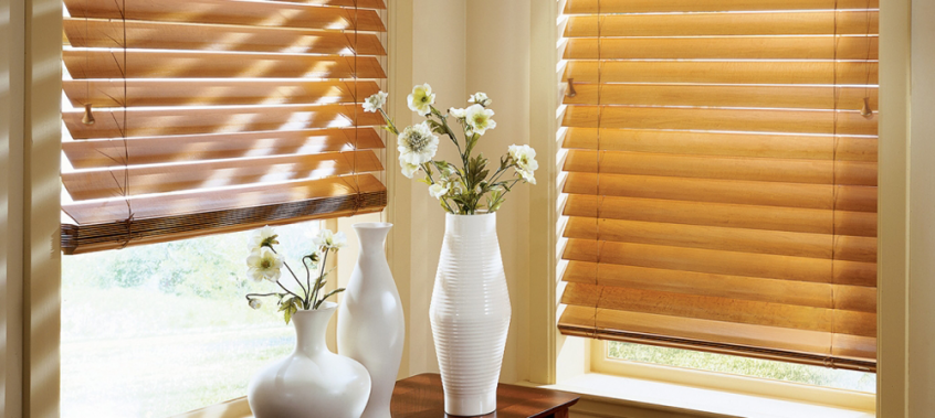 tan wooden blinds - Southern California Window Coverings